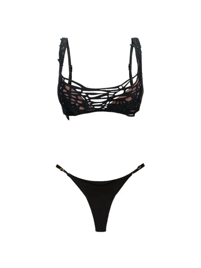 Black Scribble Bikini One Piece Swimsuits and Pants