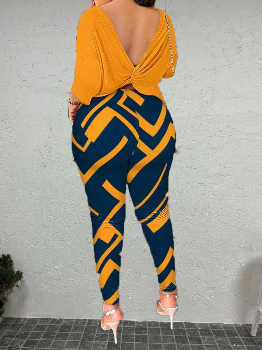 Faith Letter Print Back Knot Pants Set Bo50121