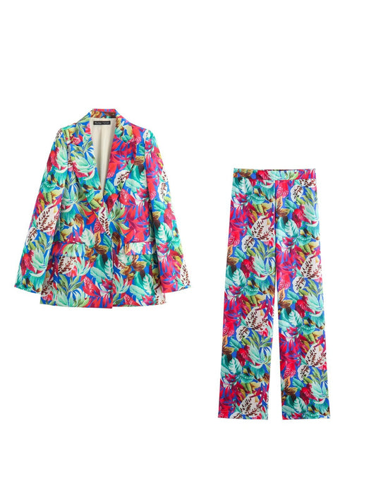 Print Blazer & Wide Leg Pant Coord Set
