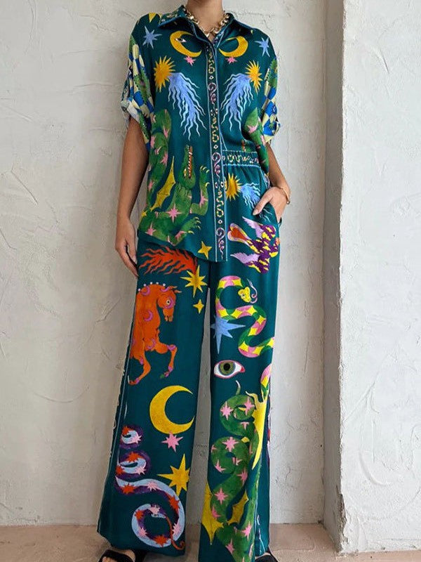 Oversized Fit Abstract Print Shirt & Pants Coord Set