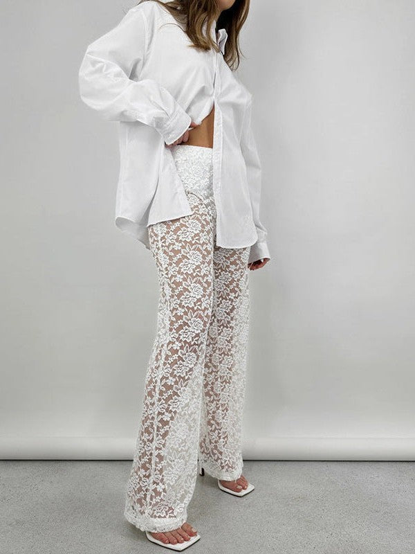 Lace See Through High Waist Pants