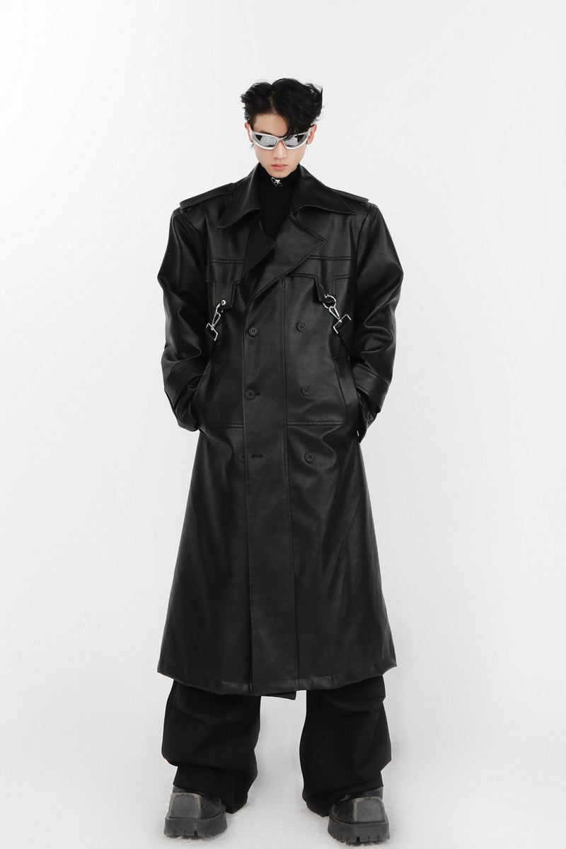 Layered Vegan Leather Coat