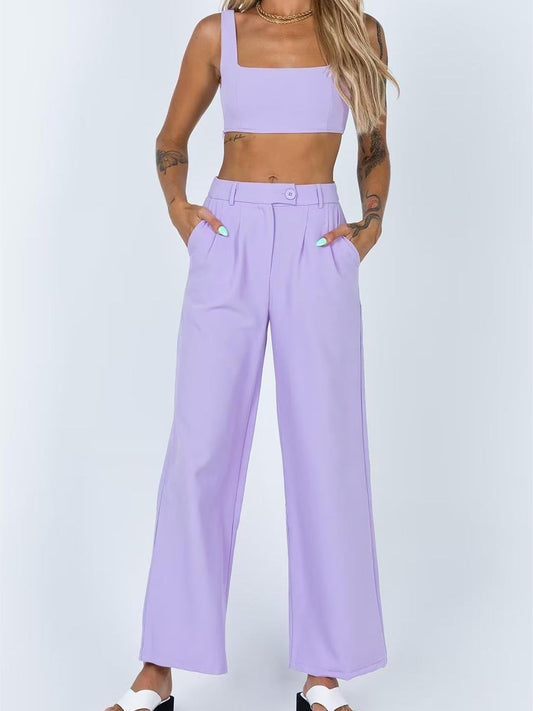 Tank Top & High Waist Buckle Pants Set