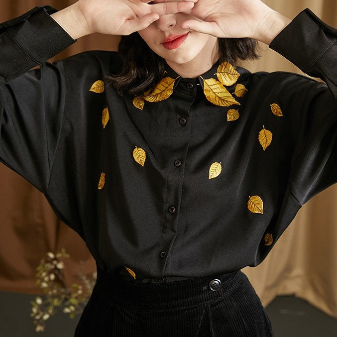 Golden Leaf Embroidered Blouse