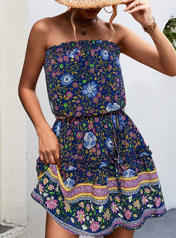 Print Bandeau Mini Dress