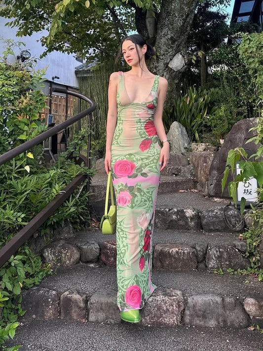 Art Print Sleeveless Maxi Dress