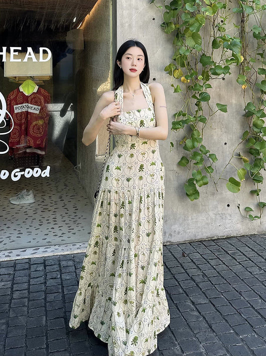 -inspired Halter Neck Maxi Dress
