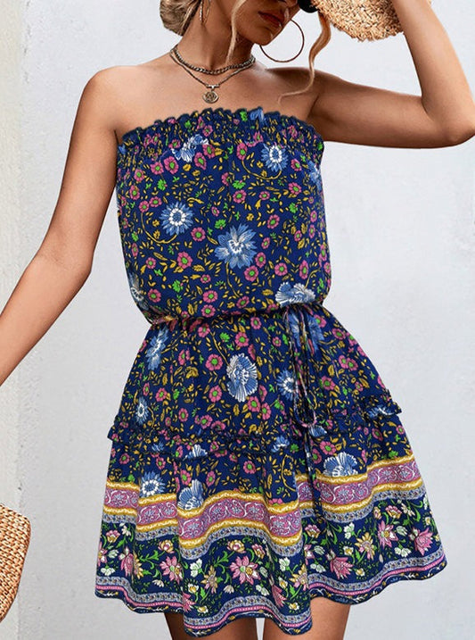 Print Bandeau Mini Dress