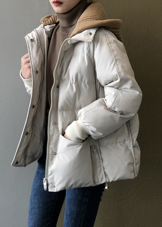 Organic Beige Hooded Pockets Fine Cotton Filled Witner Coat Winter Af1070
