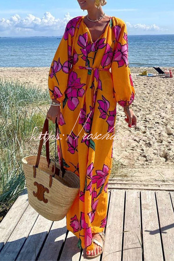 Gramercy Garden Print Pocket Belted Long Sleeve Maxi Dress