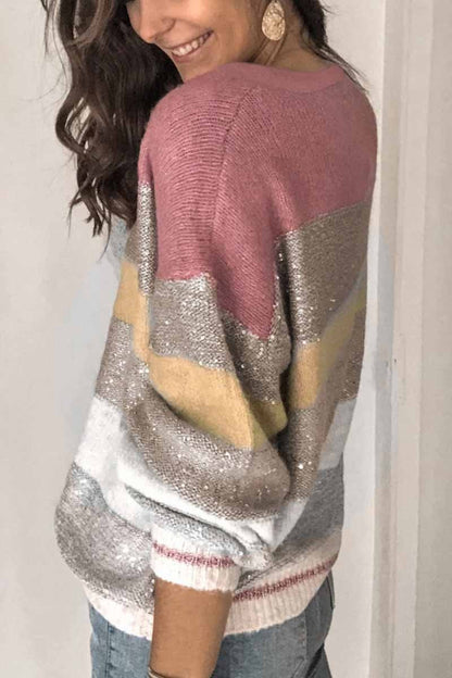Loose Round Neck Multicolor Knit Sweater