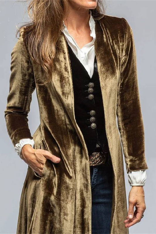 Velvet Long Loose Pocket Slit Coat