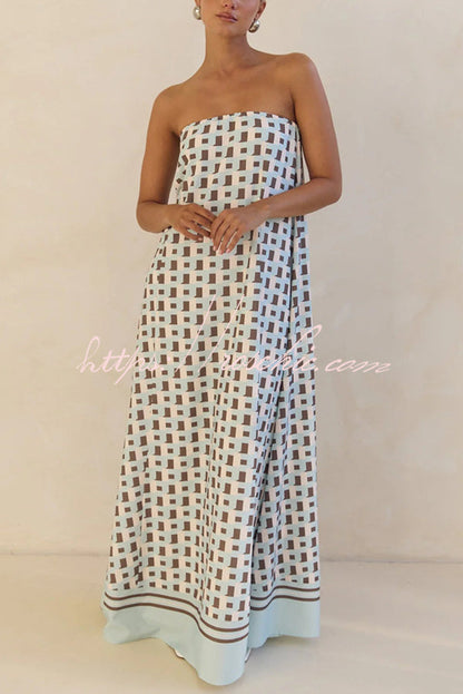 Unique Print Tube Top Back Zipper Loose Maxi Dress