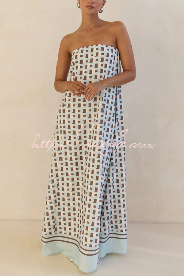 Unique Print Tube Top Back Zipper Loose Maxi Dress