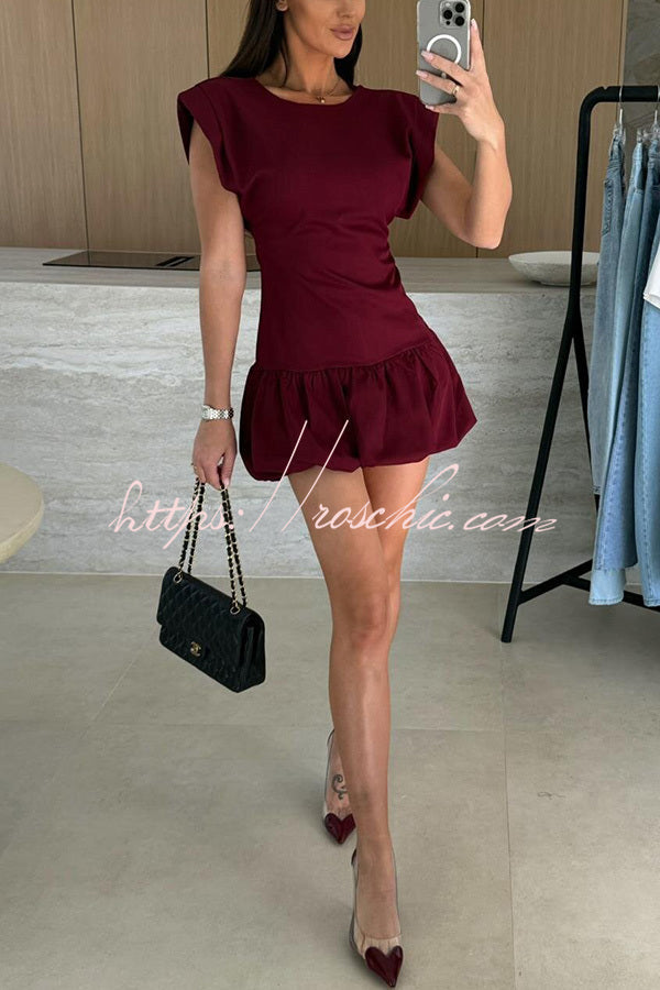 Color Round Neck Sleeveless Ruffle Fitted Mini Dress
