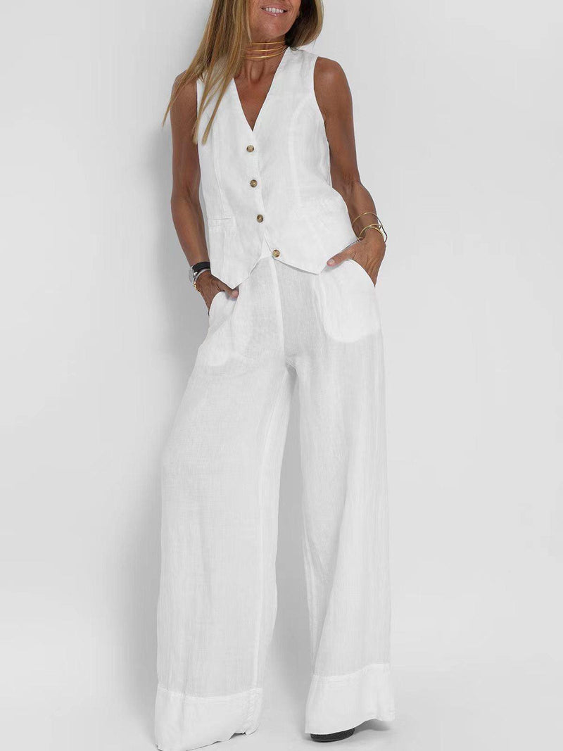 Waist Coat Vest & Wide Leg Pants Coord Set
