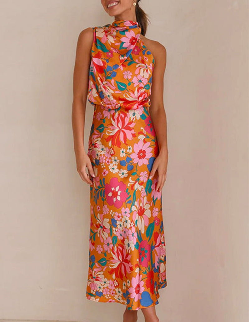 Halter Neck Elastic Waist Maxi Dress