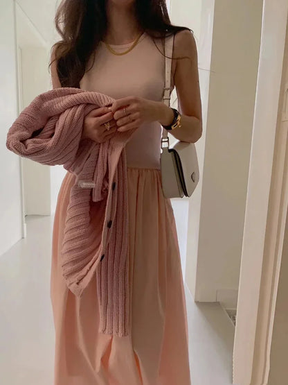 Long Dress Summer Sleeveless Korean Dresses a Line Long Robe Vestidos