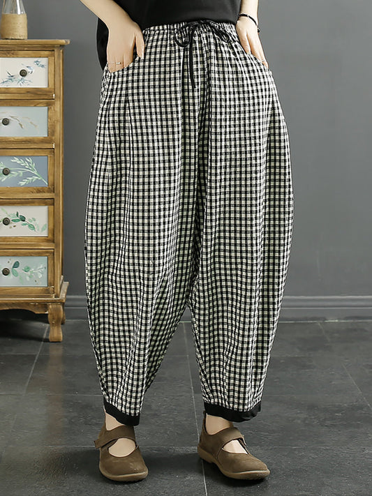 Plaid Summer Cotton Harem Pants Qw1044