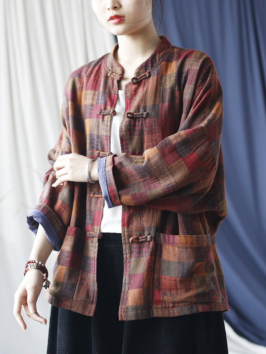 Spring Plaid Cotton Shirt Coat Rr001