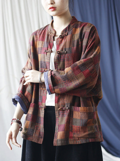 Spring Plaid Cotton Shirt Coat Rr001