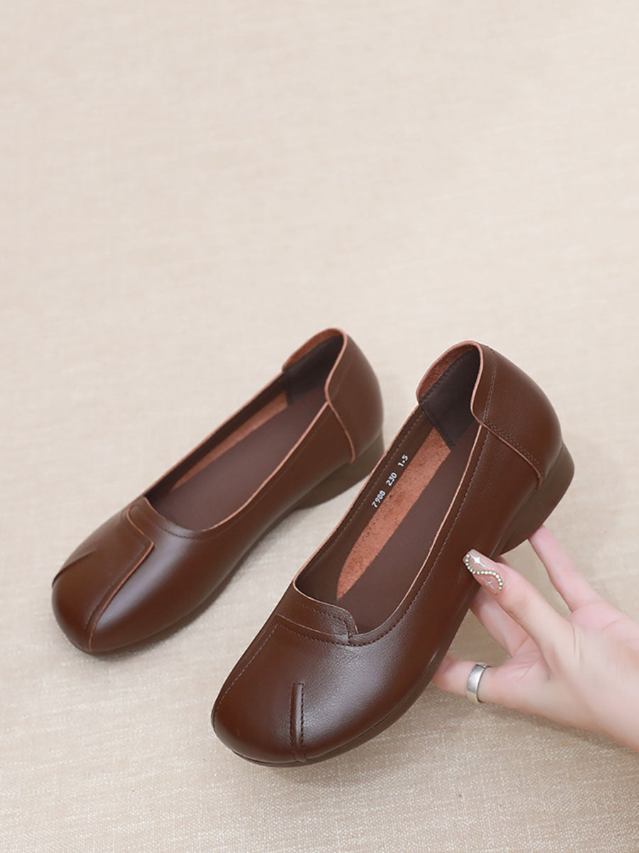 Summer Commute Leather Spliced Low Heel Shoes As1006
