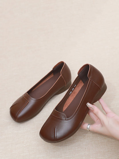 Summer Commute Leather Spliced Low Heel Shoes As1006