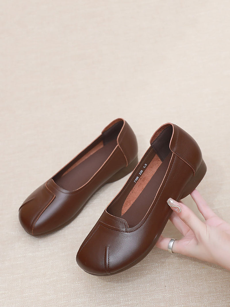 Summer Commute Leather Spliced Low Heel Shoes As1006