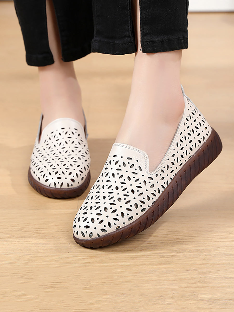 Summer Leather Cutout Flat Soft Shoes Ui1027