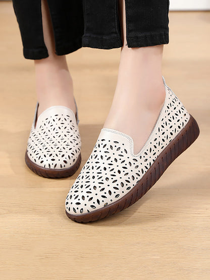 Summer Leather Cutout Flat Soft Shoes Ui1027