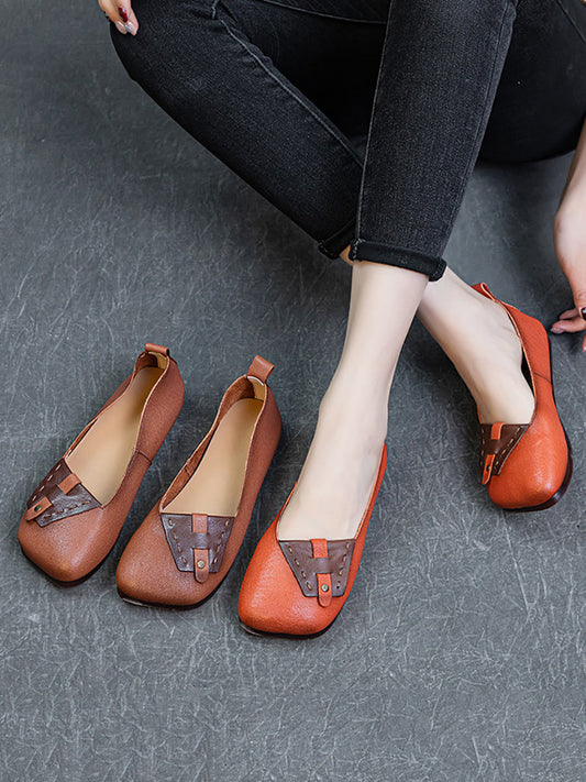 Summer Colorblock Leahter Soft Flat Shoes Kl1025