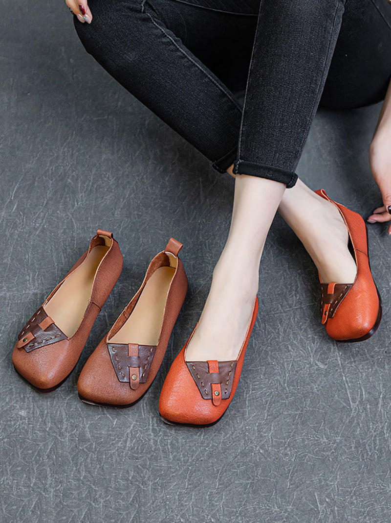 Summer Colorblock Leahter Soft Flat Shoes Kl1025