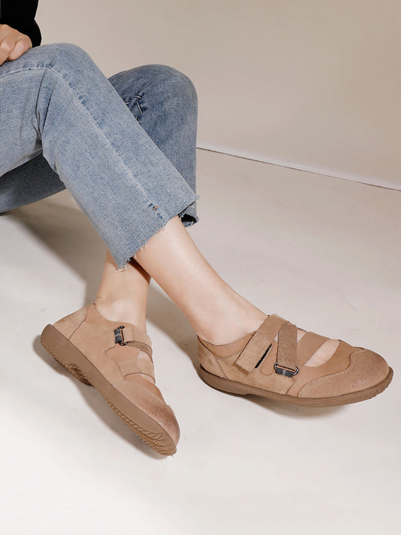 Summer Leather Spliced Low Heel Shoes Aa1047