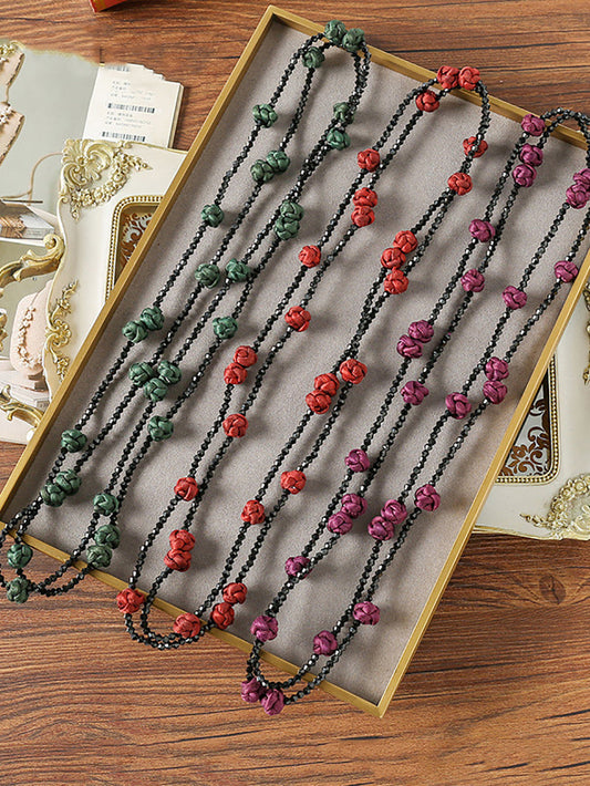 Ruyi Knot Beads Weave Sweater Necklace Qn005