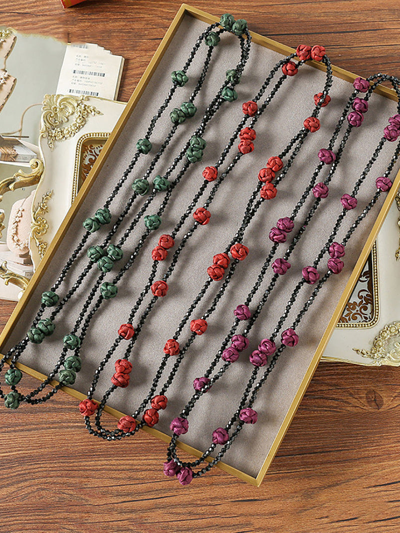 Ruyi Knot Beads Weave Sweater Necklace Qn005