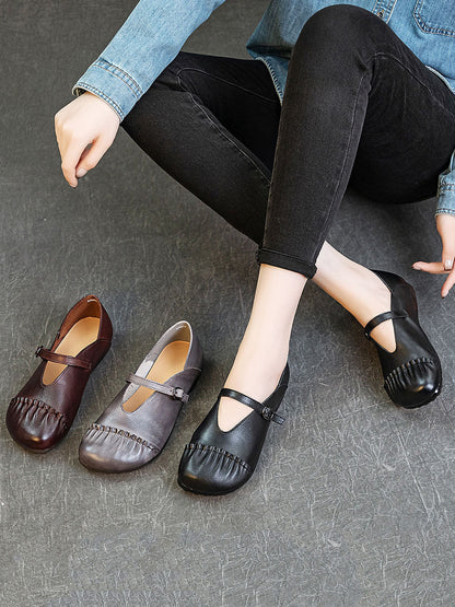 Genuine Leather Spliced Low Heel Shoes As1003