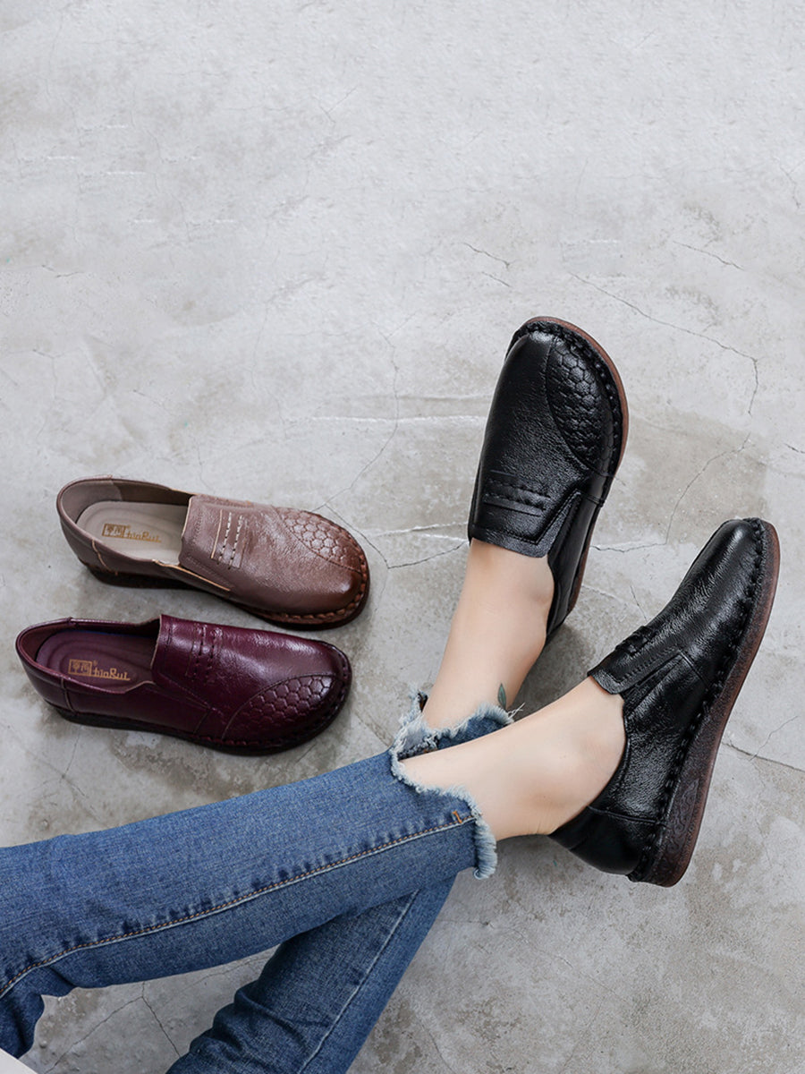 Summer Leather Spliced Low Heel Shoes As1010