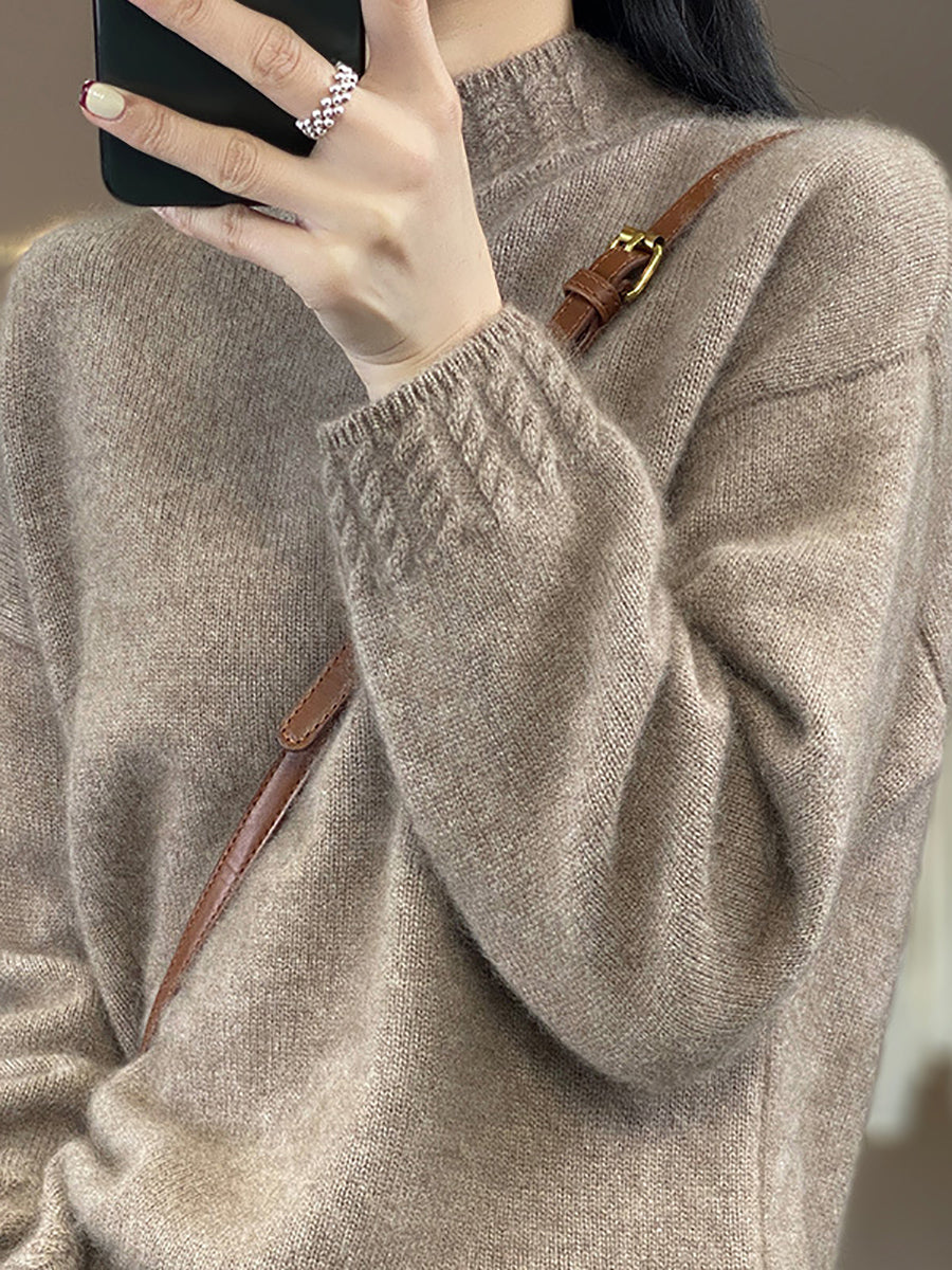 Autumn Half-turtleneck Knit 100%wool Sweater Qu010