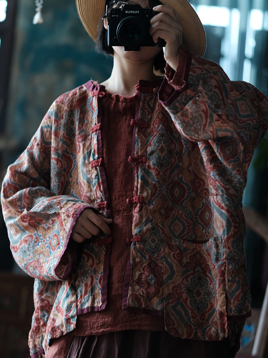 Spring Colorblock Flower Ramie Shirt Coat Co1031