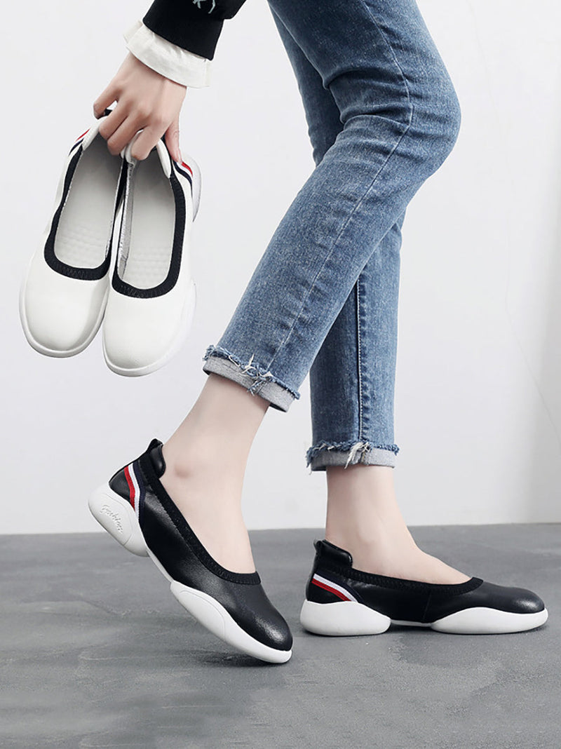 Summer Leather Soft Spliced Flat Shoes Ui1018