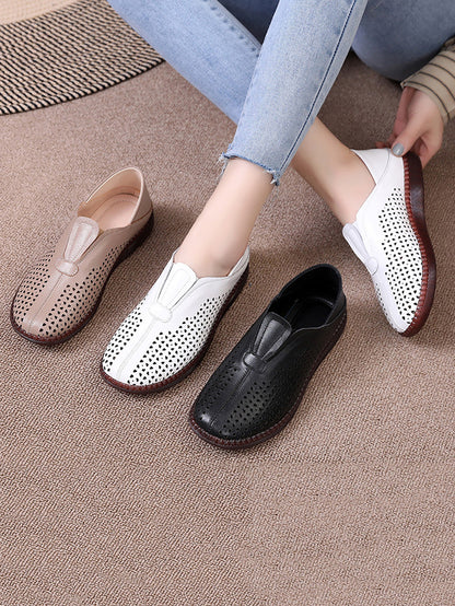 Summer Leather Cutout Flat Shoes Hh048