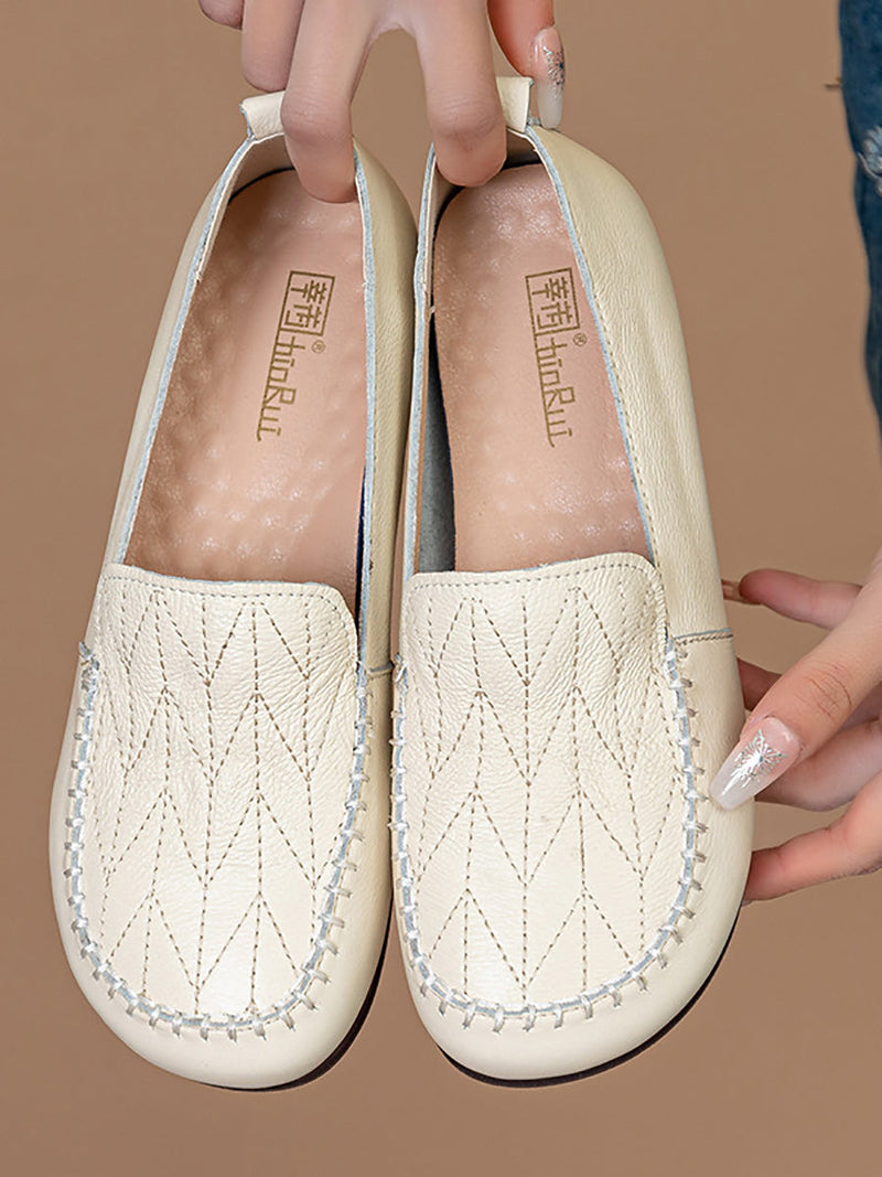 Genuine Leather Stitching Low Heel Shoes As1015