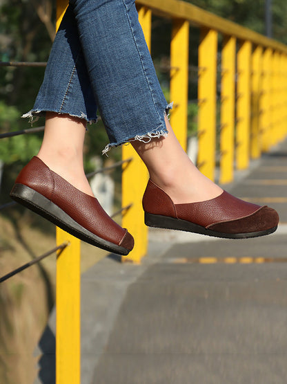 Summer Genuine Leather Spliced Flat Shoes At1043