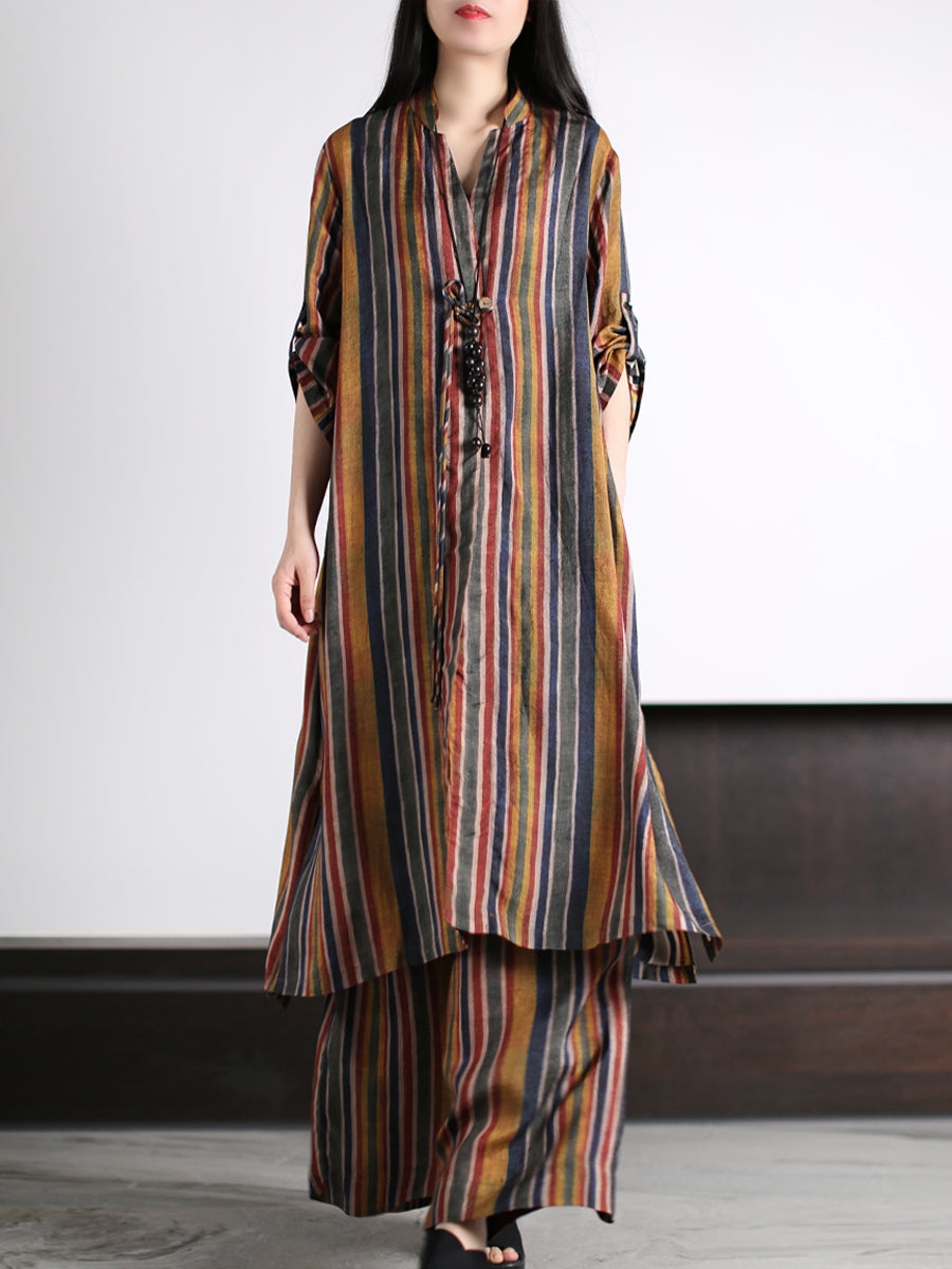 Stripe Loose Long Shirt+pants Xx1029