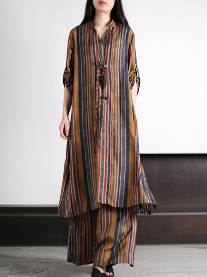 Stripe Loose Long Shirt+pants Xx1029