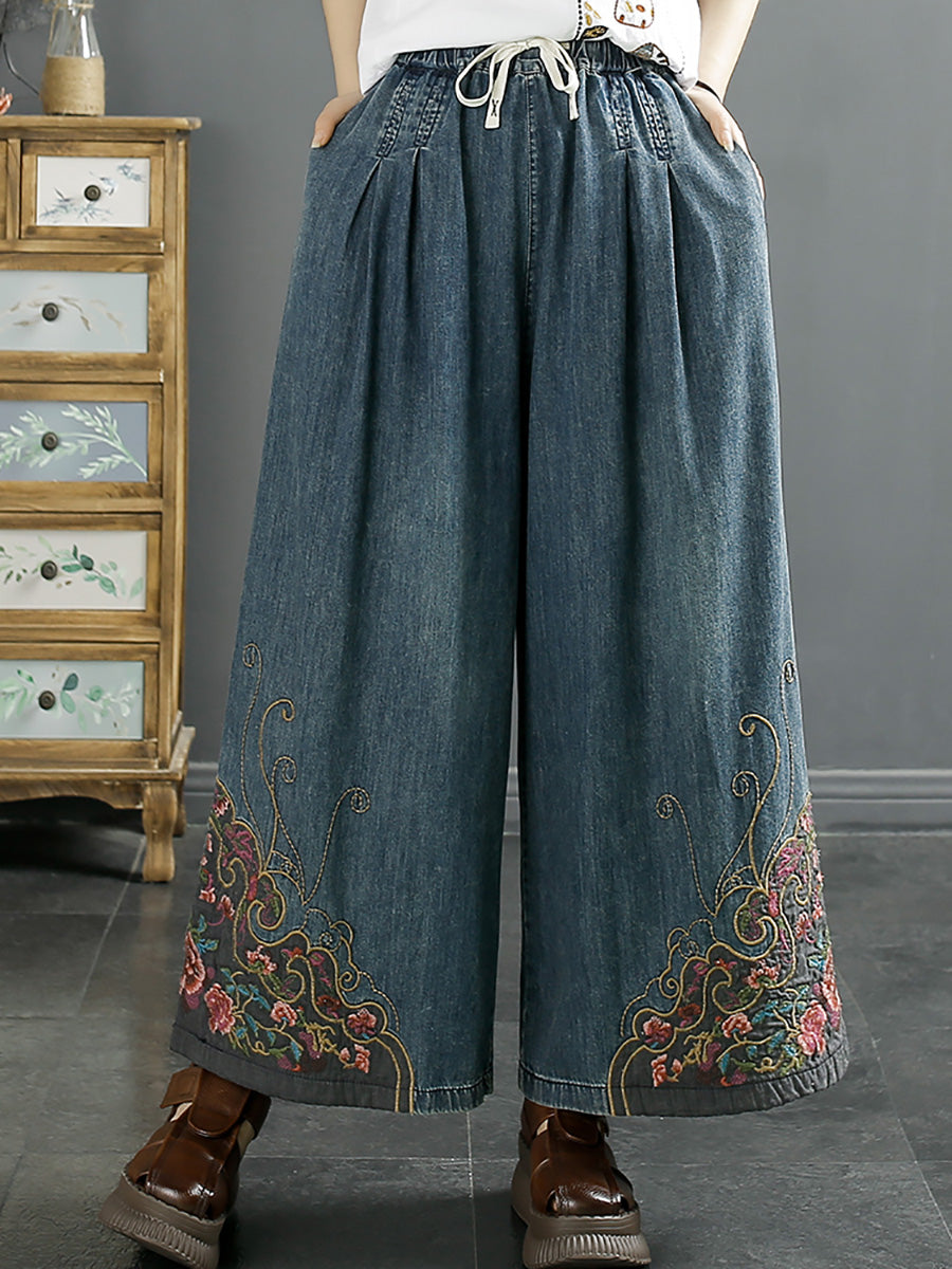 Summer Embroidery Wide-leg Denim Pants Co1050