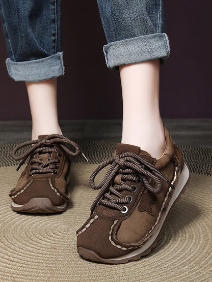 Retro Leather Colorblock Low Heel Sport Shoes Ba1080