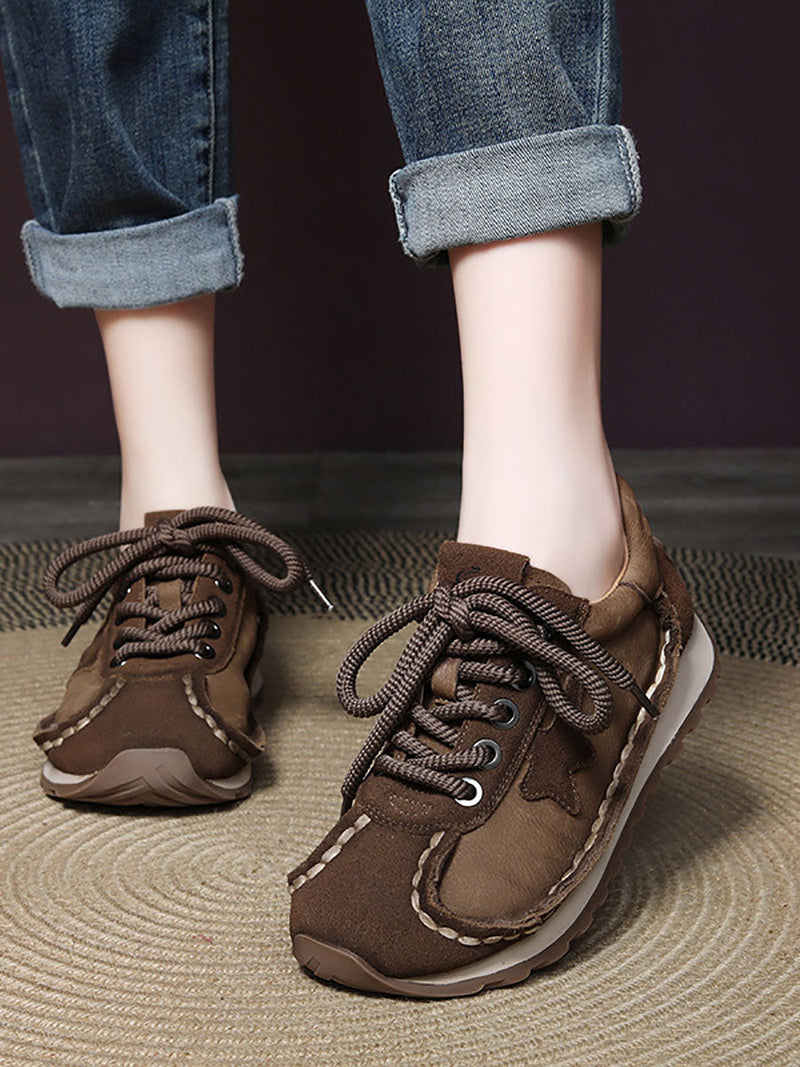 Retro Leather Colorblock Low Heel Sport Shoes Ba1080