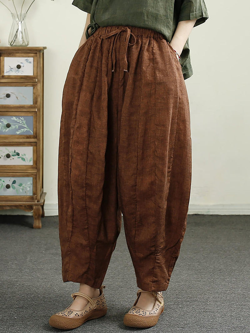 Summer Retro Spliced Harem Linen Pants Cx010