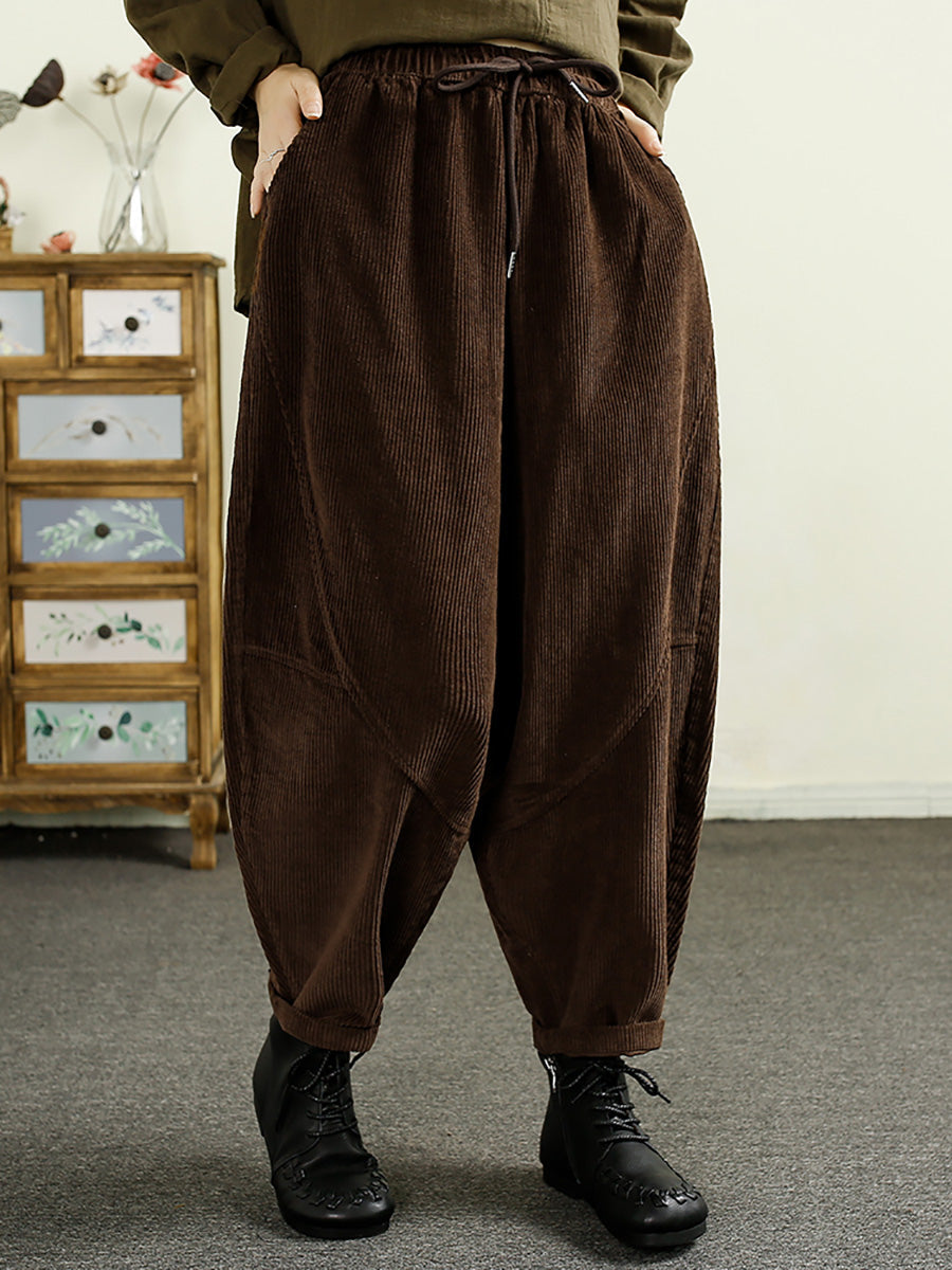 Autumn Corduroy Spliced Cotton Harem Pants Ai1047